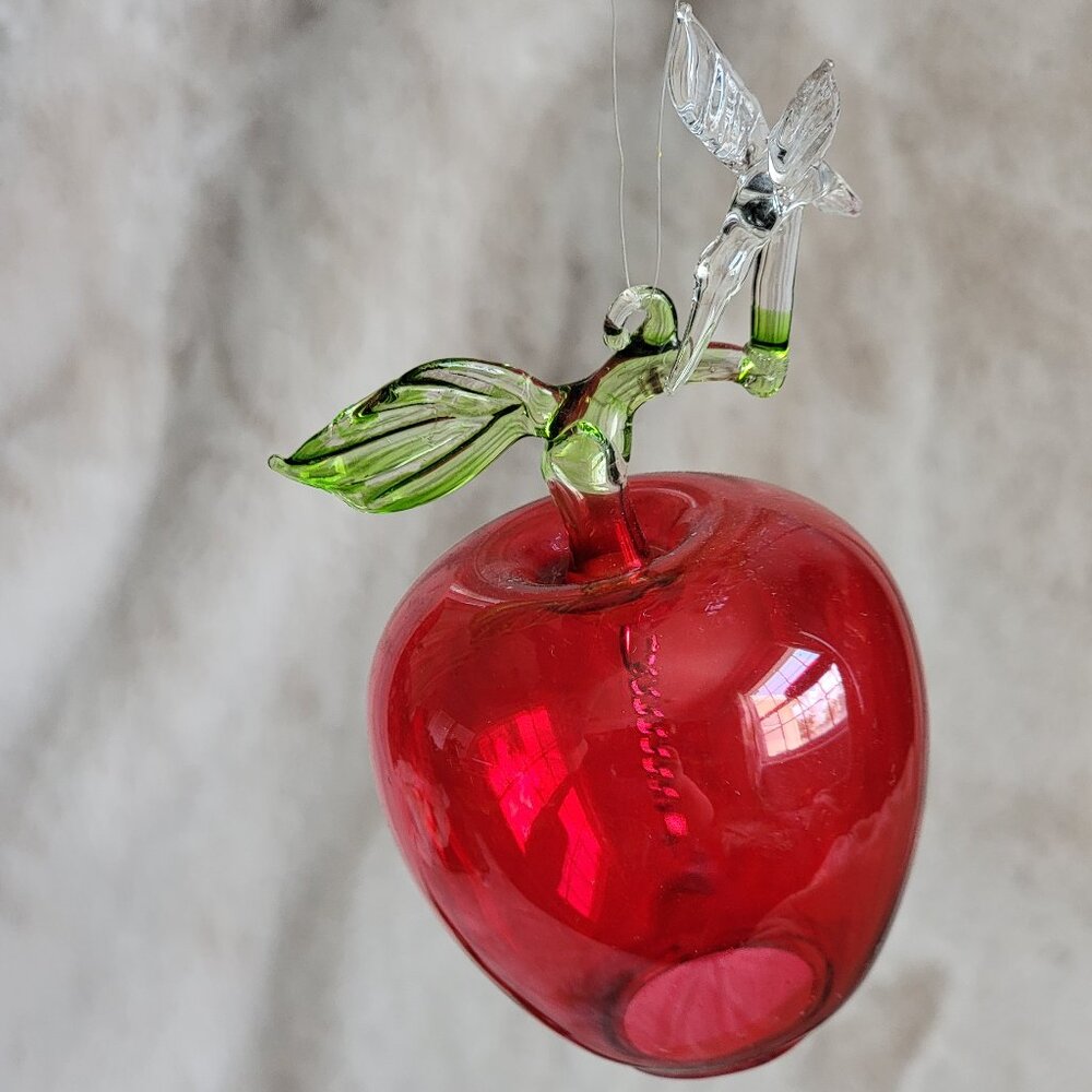 RARE Vintage Lot of 8 Silvestri Glass Apple Bell Christmas Ornaments Hummingbird